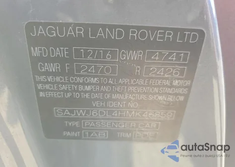 2017 Jaguar F-Type R z USA, uszkodzony, nr VIN SAJWJ6DL4HMK46859